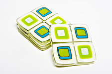 Vanilla and Turquoise Retro Coasters by Helen Rudy (Art Glass Coasters)