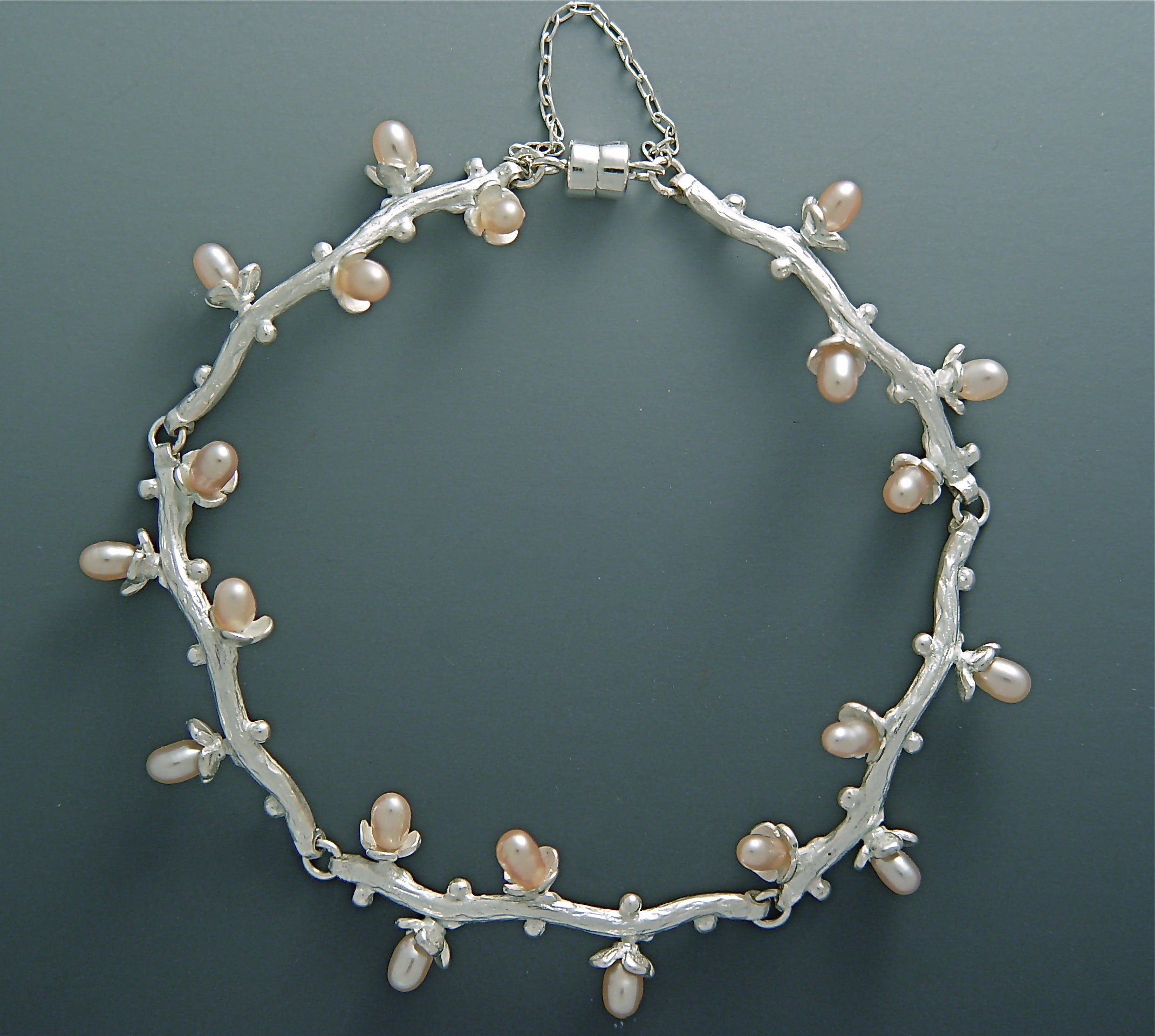 Long Branch with Blooms Bracelet by Ellen Vontillius (Silver & Pearl ...