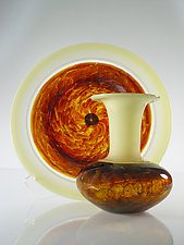 Cream Safari Series by David Leppla (Art Glass Vase & Platter)