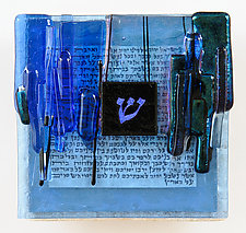 Blessing Art Plaque Shin in Cobalt by Alicia Kelemen (Art Glass Wall Sculpture)