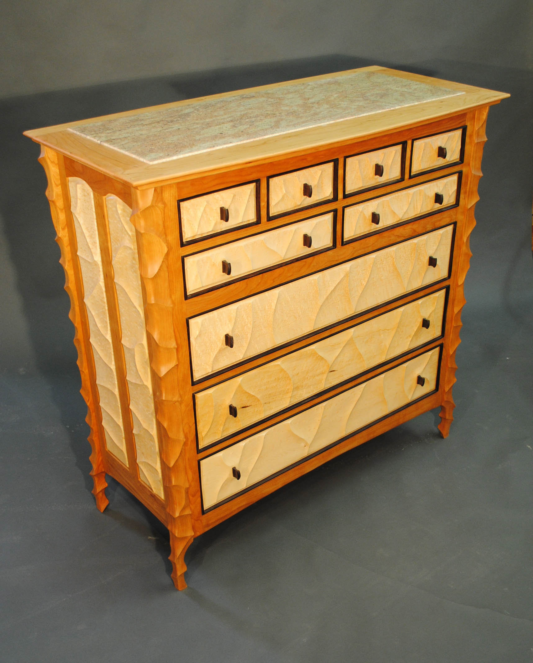 Sculpted Cherry And Granite Dresser By John Wesley Williams Wood
