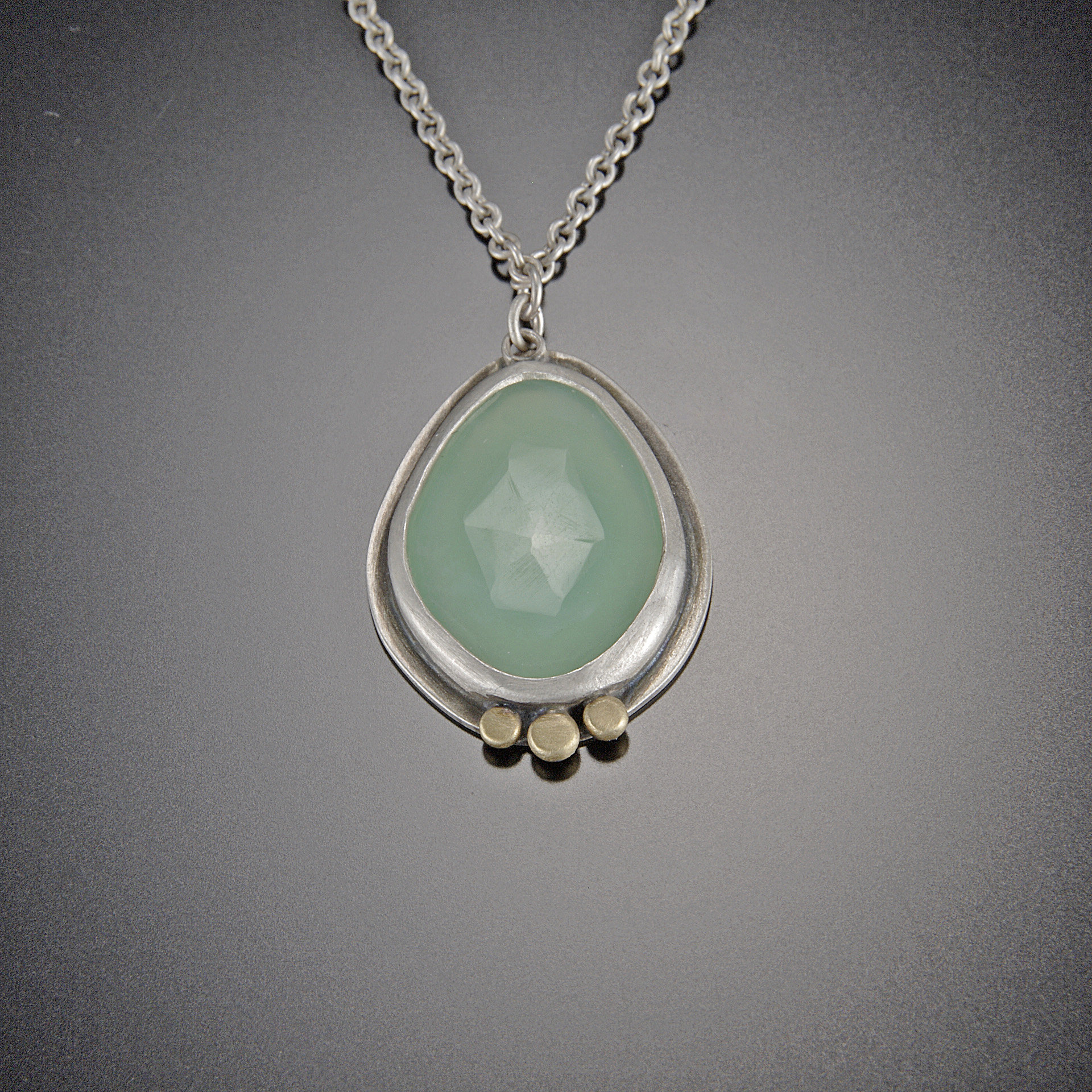 Rose Cut Chrysoprase Necklace with Gold Dots by Ananda Khalsa (Gold ...
