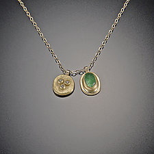 Small Diamond Bud and Emerald Necklace by Ananda Khalsa (Gold & Stone Necklace)