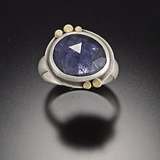 Rose Cut Iolite Ring with Five 22k Dots by Ananda Khalsa (Gold, Silver, & Stone Ring)
