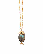 14k Gold and Labradorite Owl Pendant by Rachel Atherley (Gold & Stone Necklace)