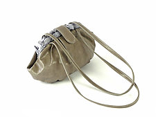 Shibori Dumpling Leather Bag in Gray by Yuh Okano (Silk & Leather Purse)