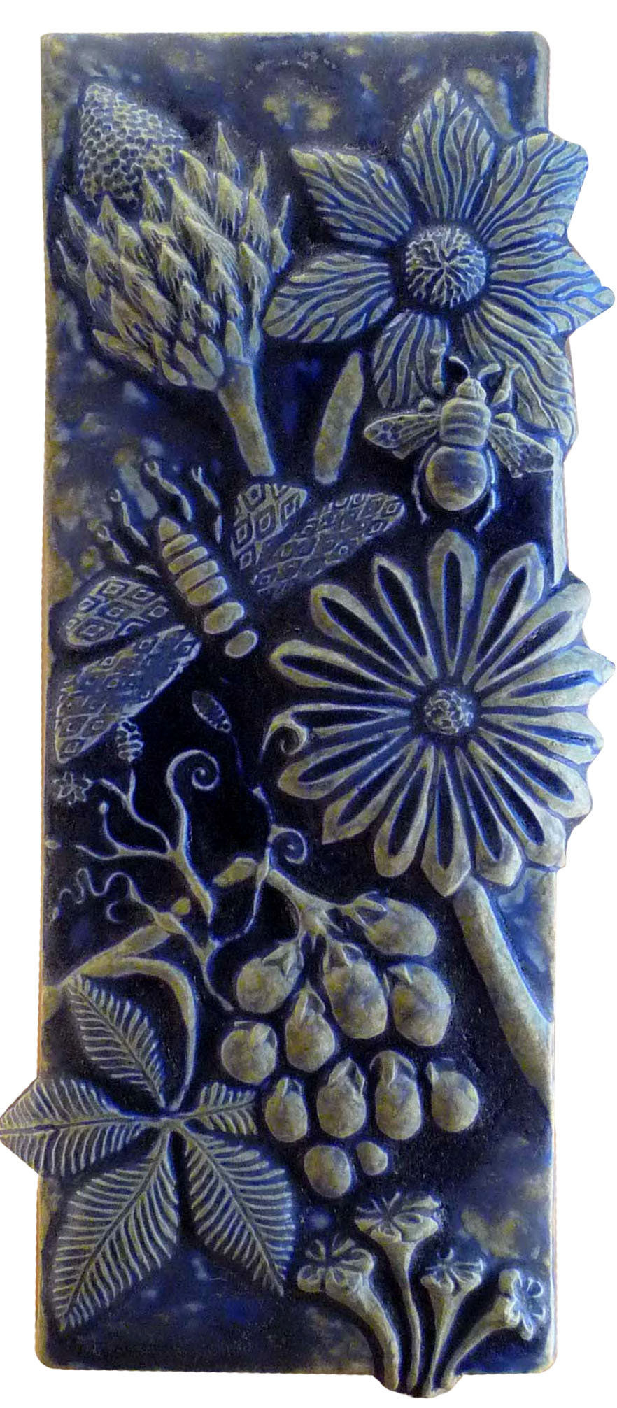 Botanical and Bugs Ceramic Tile in Night Sky Glaze by Beth Sherman