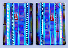 Blue Sky Diptych Panels in Cobalt and Aqua by Mark Ditzler (Art Glass Wall Sculpture)