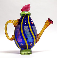 Cobalt Abstract Teapot by Ken Hanson and Ingrid Hanson (Art Glass Teapot)