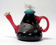 Black Blossom Teapot by Ken Hanson and Ingrid Hanson (Art Glass Teapot)