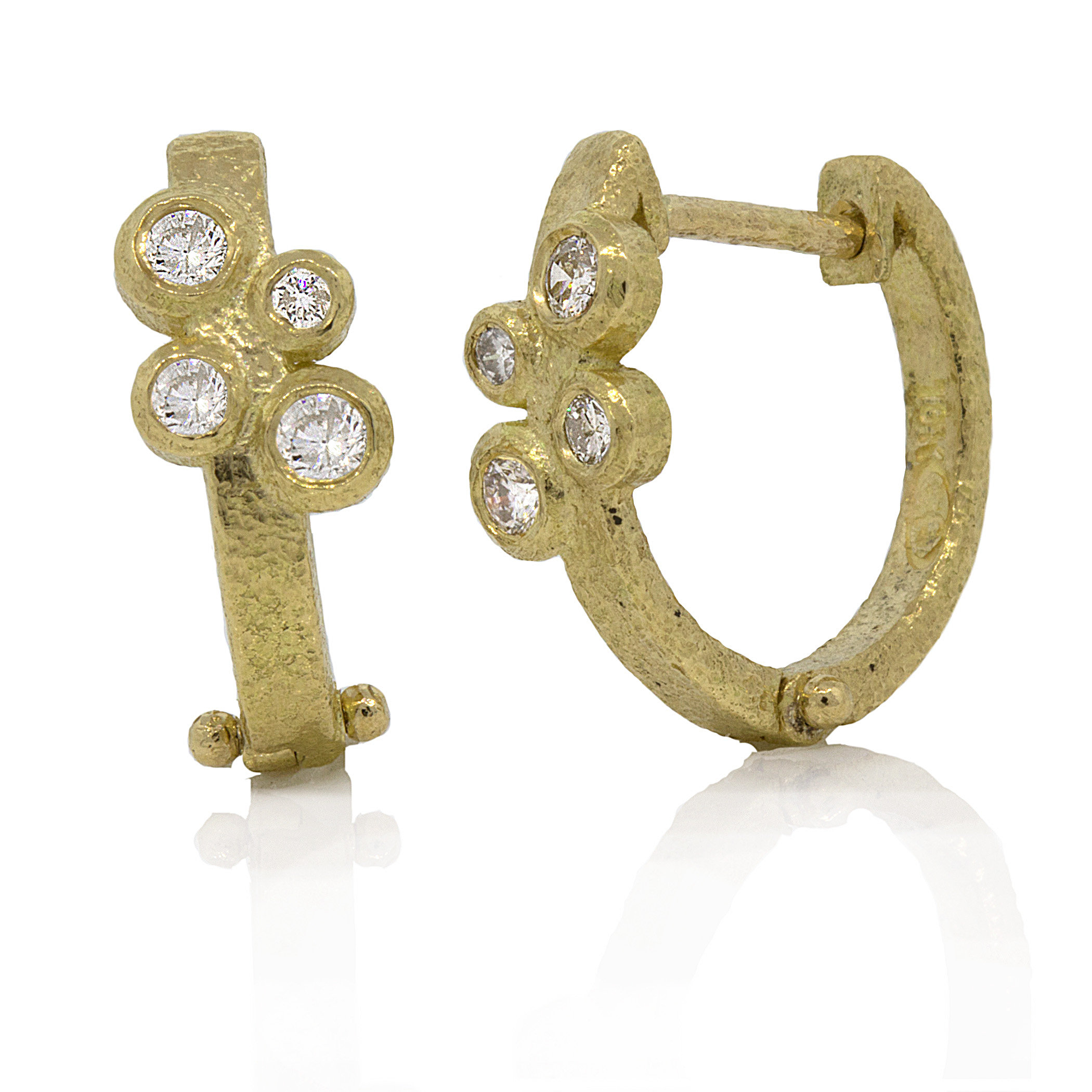 Diamond Cluster Hinged Hoops by Rona Fisher (Gold & Stone Earrings ...