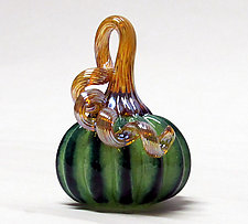 Green Miniature Pumpkin by Ken Hanson and Ingrid Hanson (Art Glass Sculpture)