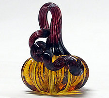 Miniature Topaz  Pumpkin by Ken Hanson and Ingrid Hanson (Art Glass Sculpture)