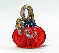 Miniature Orange Pumpkin by Ken Hanson and Ingrid Hanson (Art Glass Sculpture)