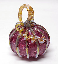 Purple with Gold Stripes Pumpkin by Ken Hanson and Ingrid Hanson (Art Glass Sculpture)