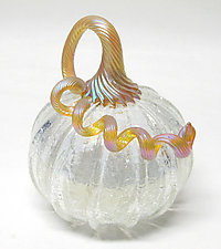 Small Iridescent Clear Crackle Pumpkin by Ken Hanson and Ingrid Hanson (Art Glass Sculpture)